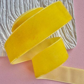 Стрічка оксамитова (велюр) 25мм  лимоний ок76 фото
